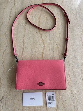 NWT Coach Pink Pebbled Leather Crossbody Flap Bag